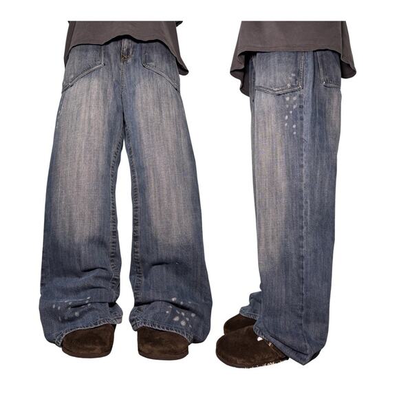 Baggy Akademiks Jeans Men 34x32 Y2K Skater Wide Leg ( BROKEN ZIPPER ) - Picture 1 of 11